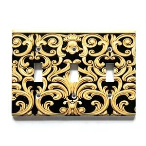 HOIBIXE Antique Brass Print Light Switch Cover Triple Switch